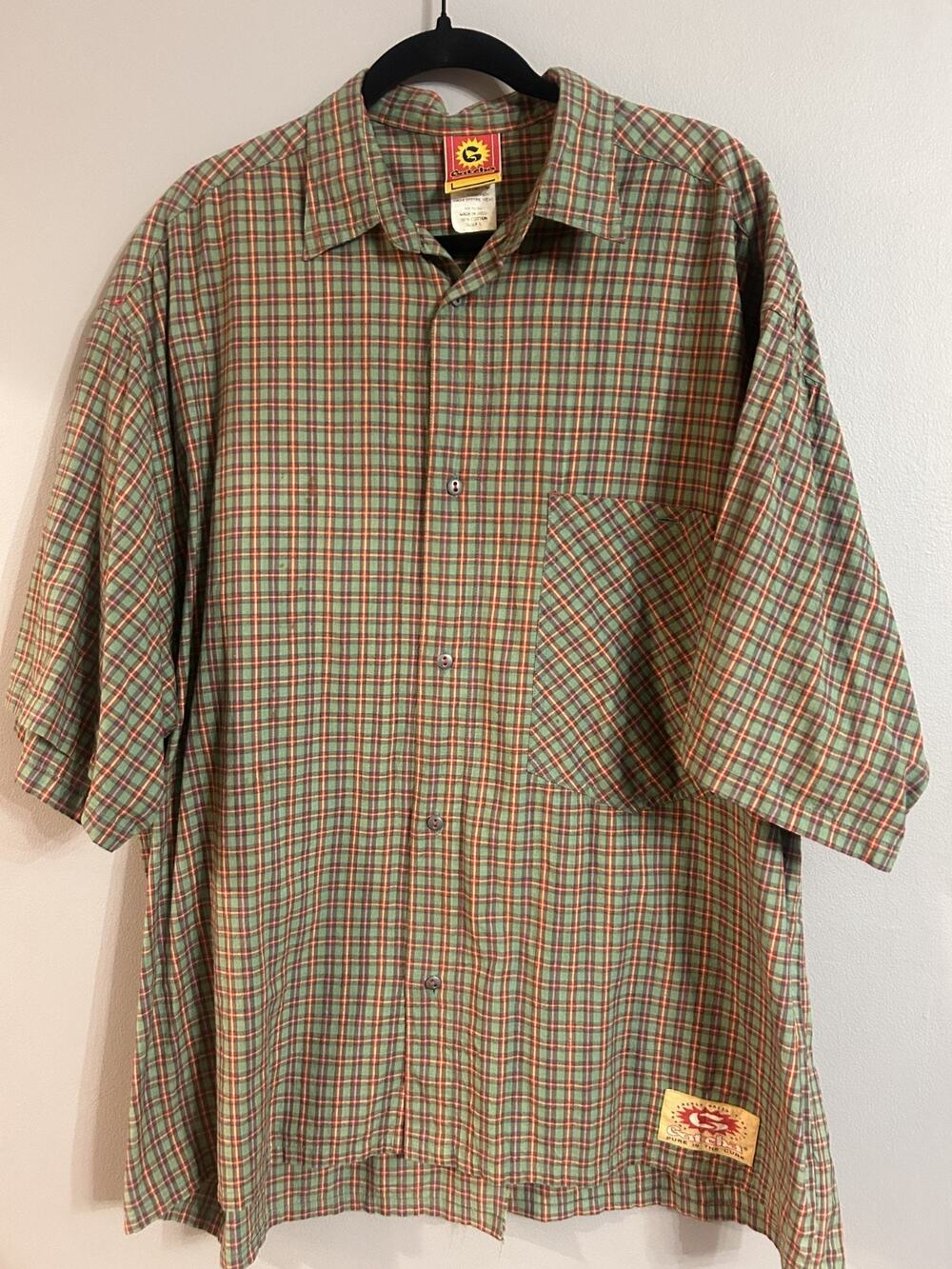 Vtg 90s Gotcha Surf Shirt Skate Grunge Plaid Diagonal Pocket Rare Men L *READ